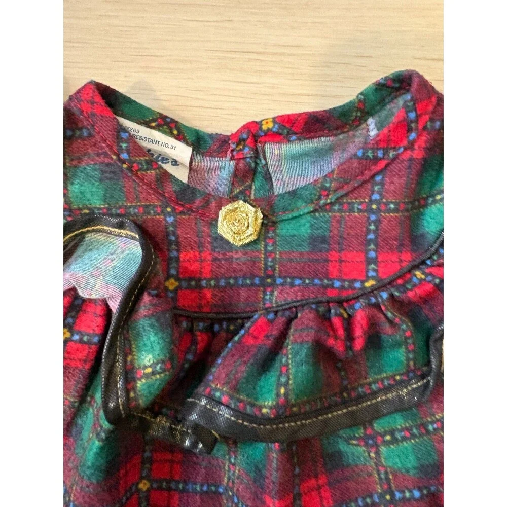 VINTAGE Jackie's Girls 3T Plaid Ruffle Top Pants Set Christmas Tartan Made in US - Picture 8 of 14